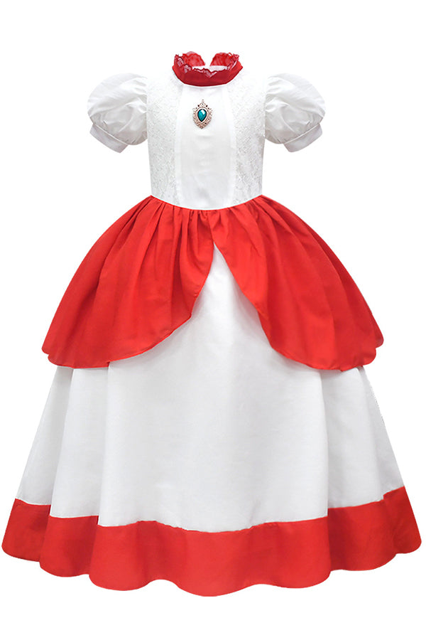 Girls’ Princess Peach Costume. White Dress and Crown – YawBako